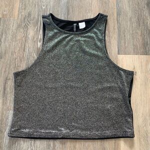 H&M Divided silver sparkle and black crop Tank top sz medium